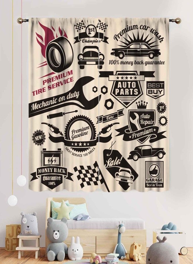 TKUYO Garage Curtains, Retro Vintage Man Cave Repair Vehicle Garage Tools Shed Workshop Car Themed Room Decor Window Drapes Treatments for Boys Men Teen Bedroom Living Room 2 Panels Set, 42"x45" Inch - Image 3